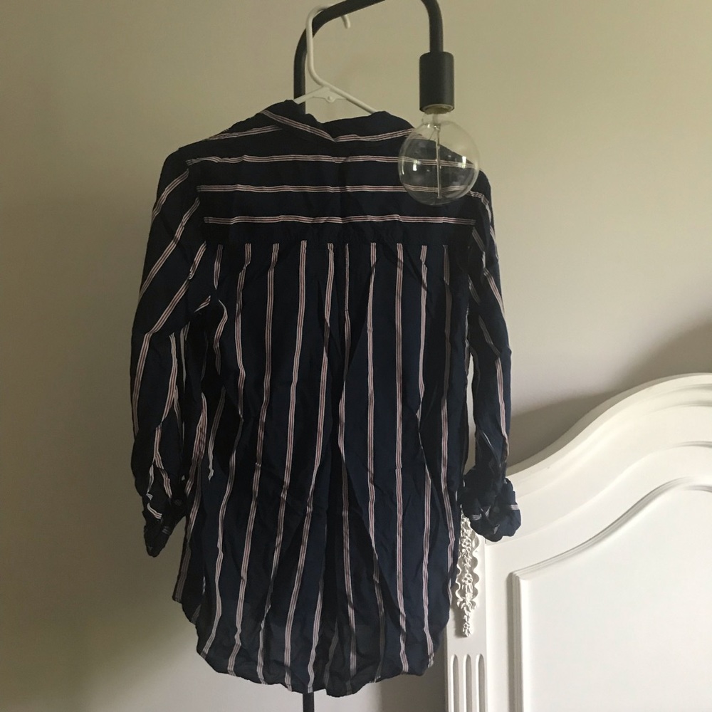 Navy Pin Striped Button Down - Picture 4 of 4